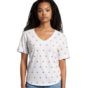 Draper James White V Neck Heart Print Casual Tee Size Large